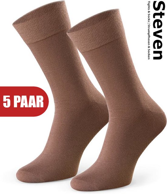 STEVEN - Katoen Heren Sokken Bruin - Multipack 5 Paar - Maat 45 46 47 - Luxe Mannen Sokken - Hoogwaardige Kwaliteit - Naadloos - Voor onder een Pak - MADE in EU