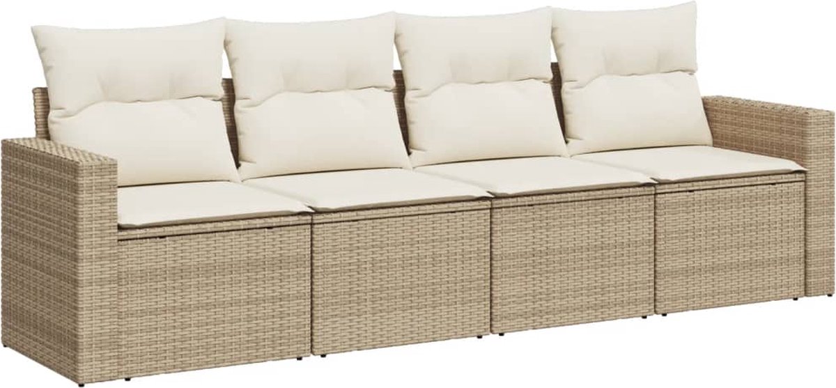 vidaXL 4-delige - Loungeset - met - kussens - poly - rattan - beige