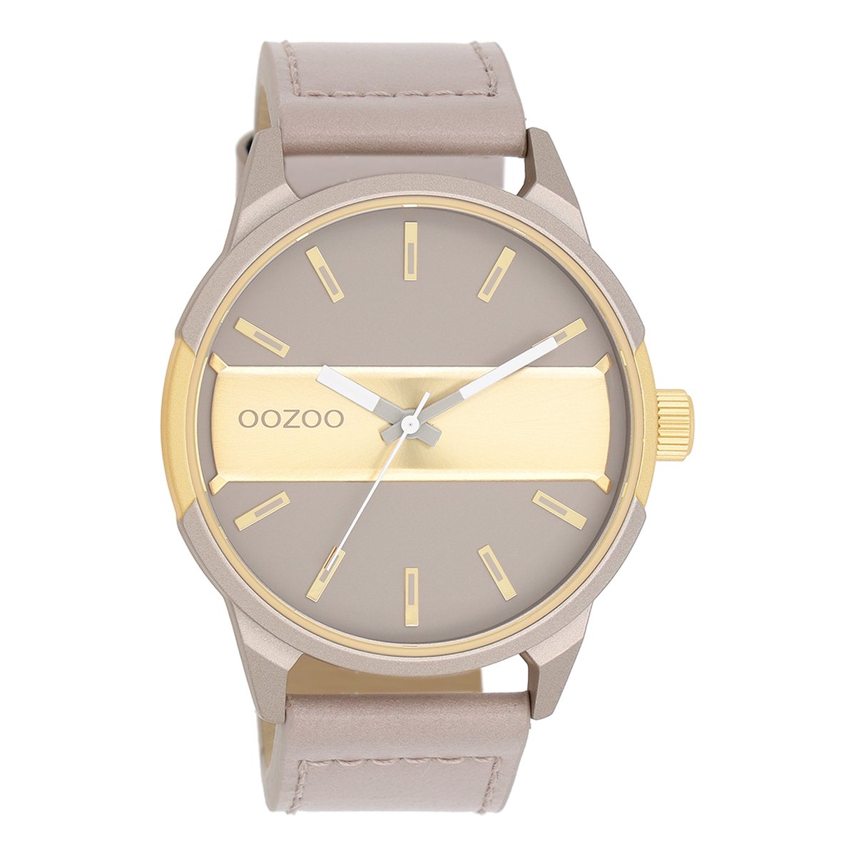 Taupe-goudkleurige OOZOO horloge met taupe leren band - C11317