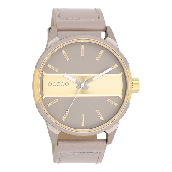 Taupe/goudkleurige OOZOO horloge met taupe leren band - C11317