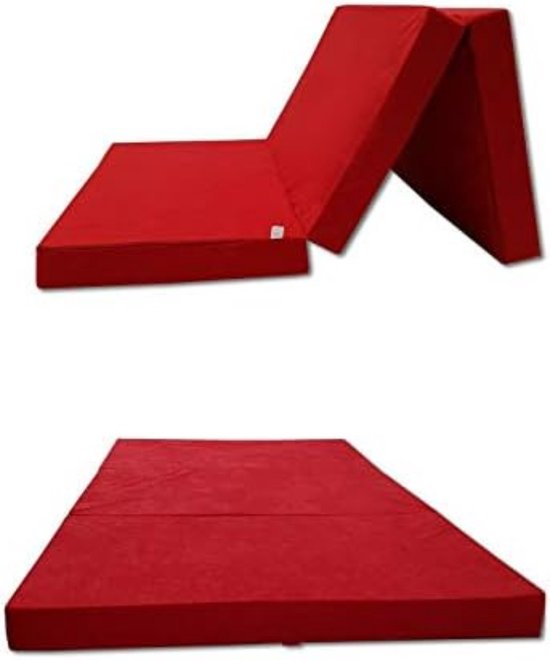 Logeerbed Opvouwbaar - Logeerbed Inklapbaar - Logeermatras Opvouwbaar - Rood - 80x200x10cm