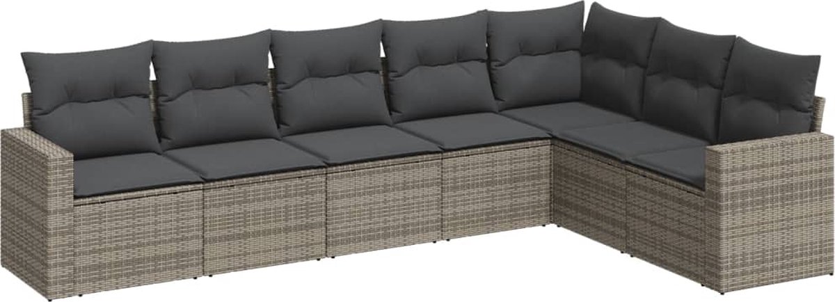 vidaXL 7-delige - Loungeset - met - kussens - poly - rattan - grijs