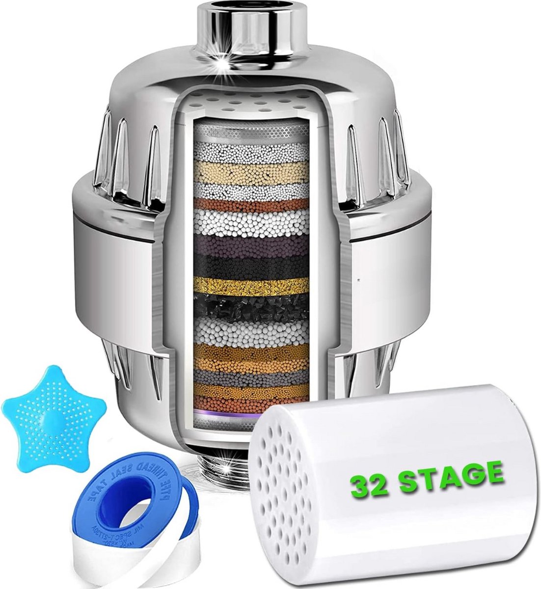 Douchefilter - Waterfilter - Shower Filter - Filtert Chloor, Fluoride and Zware Metalen - Anti-Kalk - 20-24 Stage - Beter voor Huid en Haar