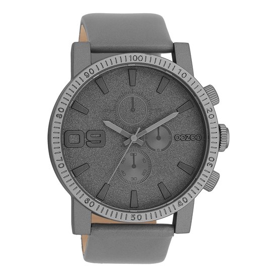 Donker grijze OOZOO horloge met donker grijze leren band - C11312