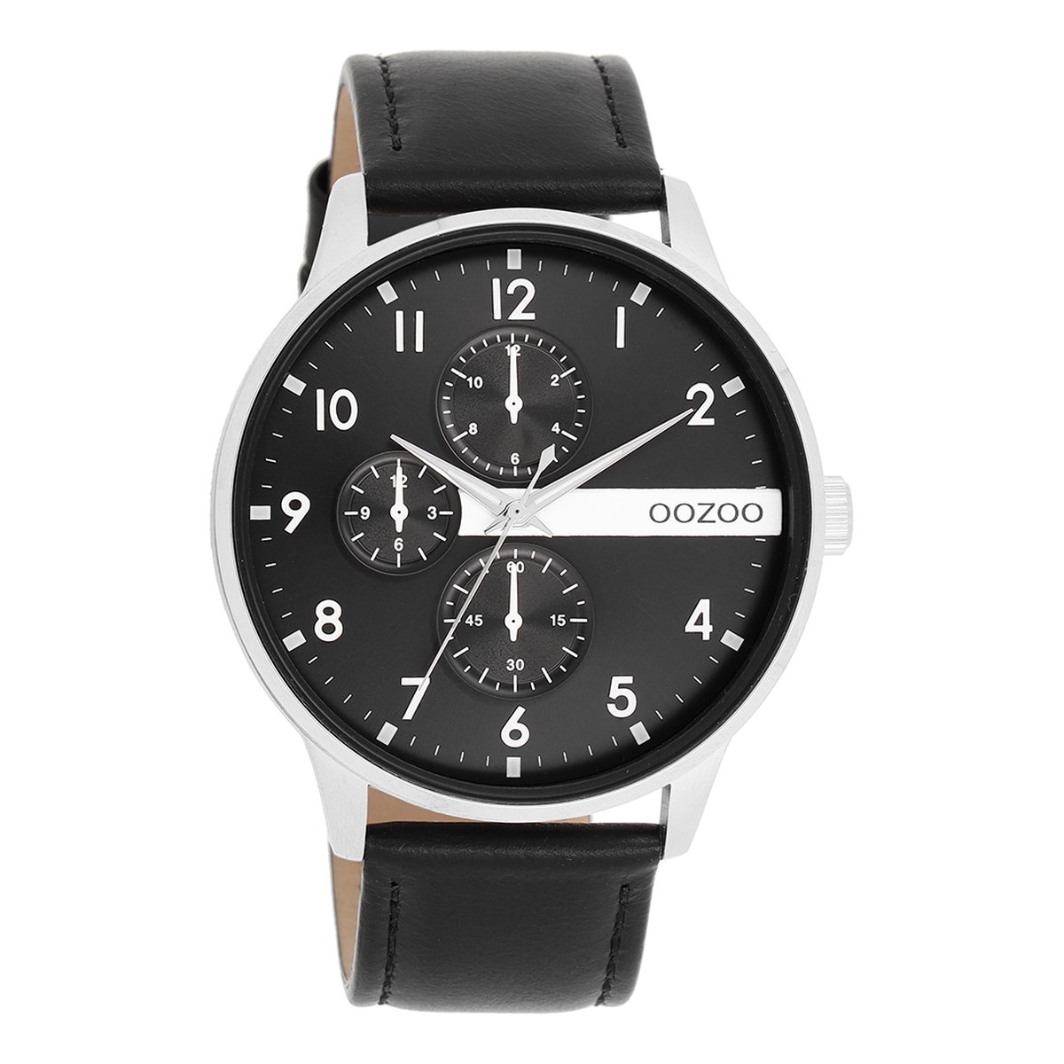 Zilverkleurige OOZOO horloge met zwarte leren band - C11309