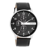 Zilverkleurige OOZOO horloge met zwarte leren band - C11309