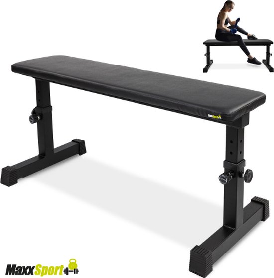 MaxxSport Vlakke halterbank - Trainingsbank - Flat Bench - Trainingsbank - verstelbaar in hoogte - 110x45cm