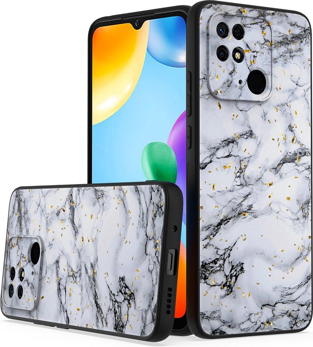 Silicone Hoesje Print - Backcover - Geschikt voor Xiaomi Redmi 10c - Marmer Wit