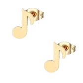 Aramat jewels ® - Zweerknopjes muziek noot oorbellen goudkleurig chirurgisch staal 7x4mm