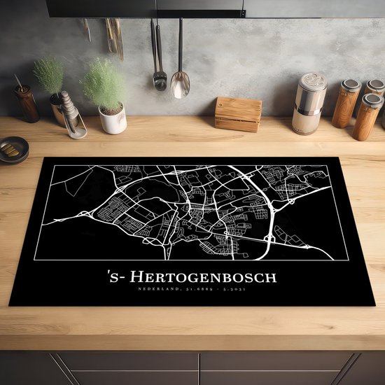 KitchenYeah® Inductie beschermer 89.6x51.6 cm - Plattegrond - 's-Hertogenbosch - Stadskaart - Kaart - Kookplaataccessoires - Afdekplaat voor kookplaat - Inductiebeschermer - Inductiemat - Inductieplaat mat