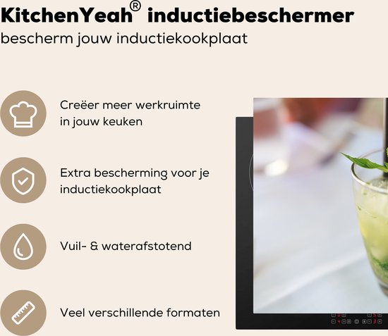KitchenYeah® Inductie beschermer 76x51.5 cm - Overheerlijke Mojito in een rond glas - Kookplaataccessoires - Afdekplaat voor kookplaat - Inductiebeschermer - Inductiemat - Inductieplaat mat