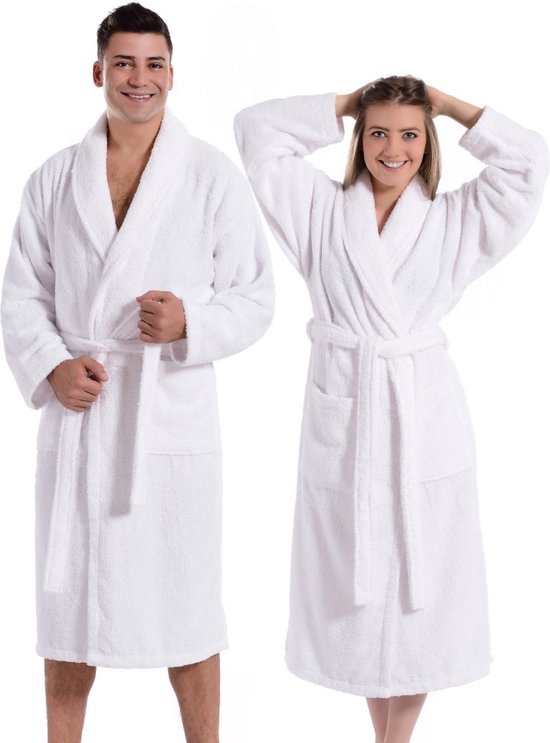 Badjas de Sauna en Bamboe - Wit - taille L - peignoir éponge - robe de chambre - duster - robe de chambre - femmes / hommes / unisexe