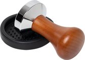 Tamper [58 mm] voor Inclusief Tamper Mat | Koffiestamper met hoogwaardig echt houten handvat en roestvrij staal | Vol koffiegenot met espressostempel | Barista-tool