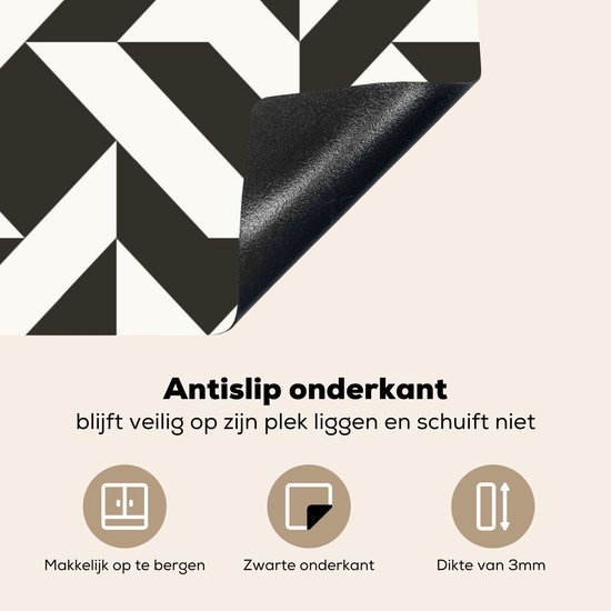 KitchenYeah® Inductie beschermer 83x51.5 cm - Zwart - Wit - Geometrische vormen - Patronen - Kookplaataccessoires - Afdekplaat voor kookplaat - Inductiebeschermer - Inductiemat - Inductieplaat mat