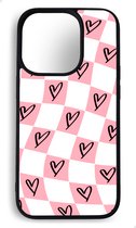 Ako Design Apple iPhone 15 Pro hoesje - Ruiten hartjes patroon - Roze - TPU Rubber telefoonhoesje - hard backcover