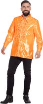 Jaren 80 & 90 Kostuum | Oranje Ruchesblouse Satijn Foute Disco | Maat 52 | Carnaval kostuum | Verkleedkleding
