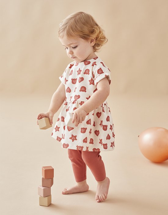 Noukie's - jurk legging - Rood (roest) met ecru - maand