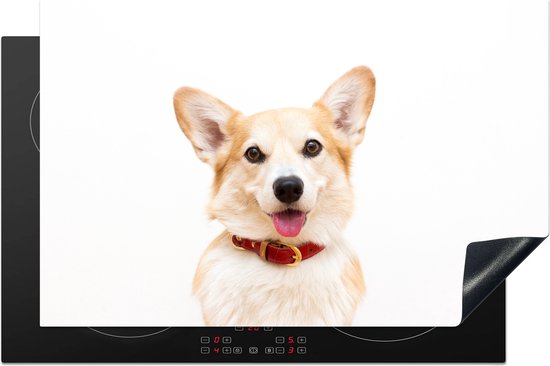 KitchenYeah® Inductie beschermer 81.6x52.7 cm - Corgi met halsband op witte achtergrond - Kookplaataccessoires - Afdekplaat voor kookplaat - Inductiebeschermer - Inductiemat - Inductieplaat mat
