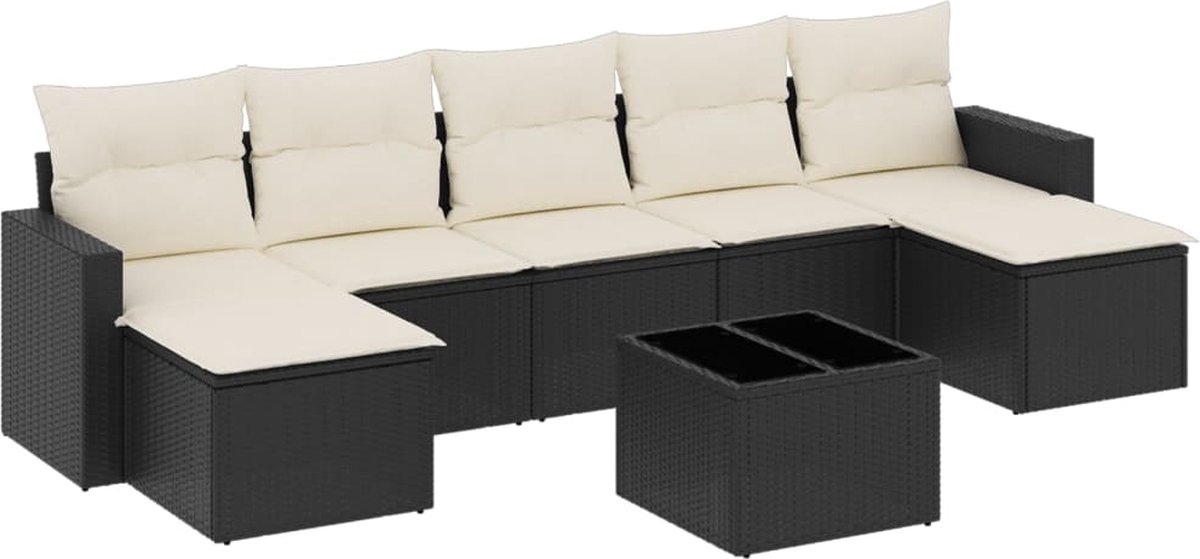 vidaXL 8-delige - Loungeset - met - kussens - poly - rattan - zwart