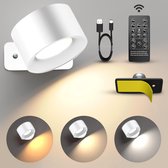 Luminize Oplaadbare wandlamp op batterijen draadloos - Met afstandsbediening - Dimbaar - Wandlamp op accu - Nachtlampje - 4400mah - wit