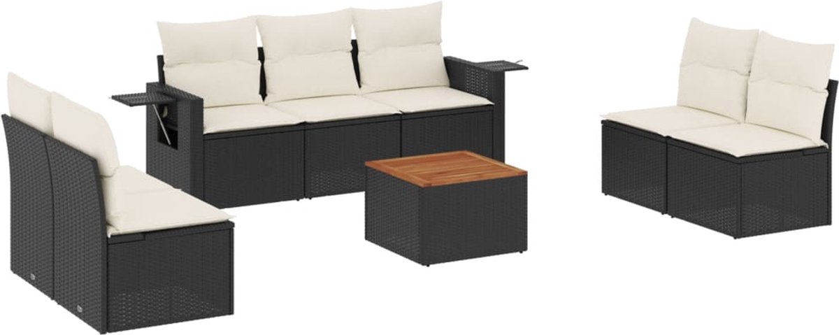 vidaXL 8-delige - Loungeset - met - kussens - poly - rattan - zwart