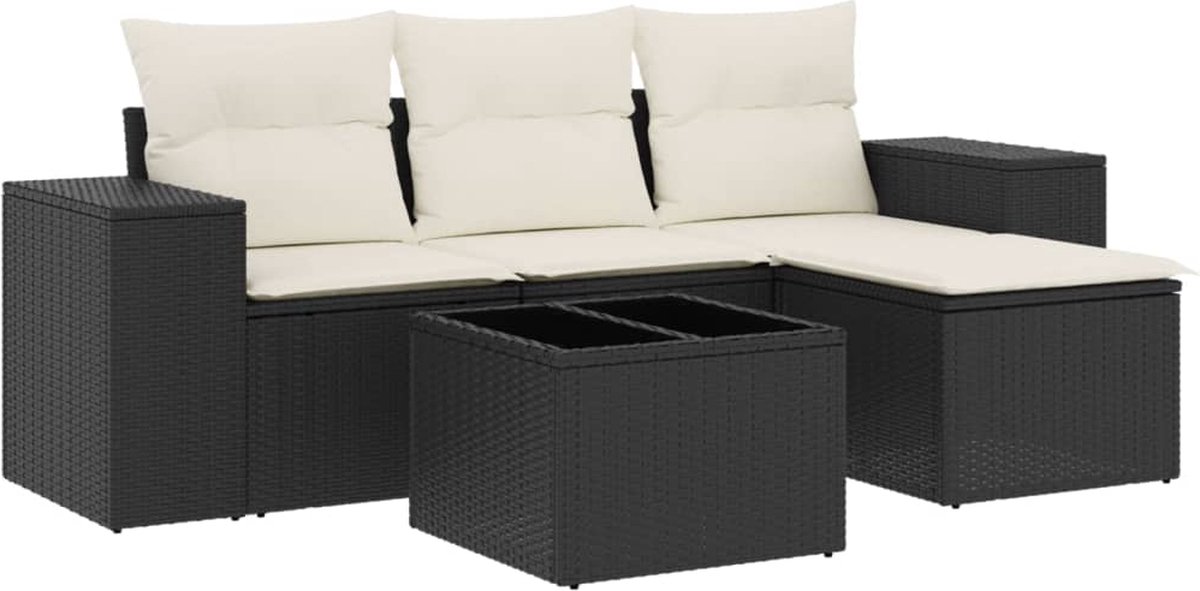 vidaXL 5-delige - Loungeset - met - kussens - poly - rattan - zwart