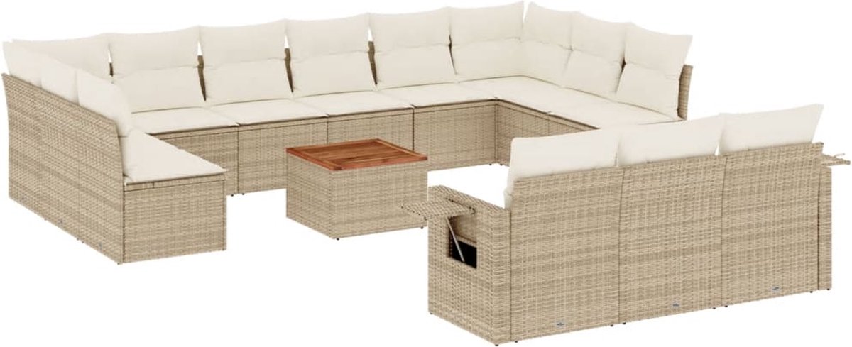 vidaXL 14-delige - Loungeset - met - kussens - poly - rattan - beige