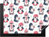 KitchenYeah® Inductie beschermer 71x52 cm - Schaatsen - Patronen - Pinguïn - Kookplaataccessoires - Afdekplaat voor kookplaat - Inductiebeschermer - Inductiemat - Inductieplaat mat