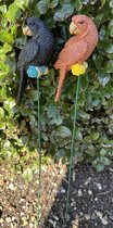 Decoratieve tuinstekers "papegaaien" - Set van 2 stuks - polyresin papegaaien en metalen stekers - zwart en bruin - hoogte 50 x 16 x 7 cm - Tuinaccessoires - Tuindecoratie – Tuinstekers