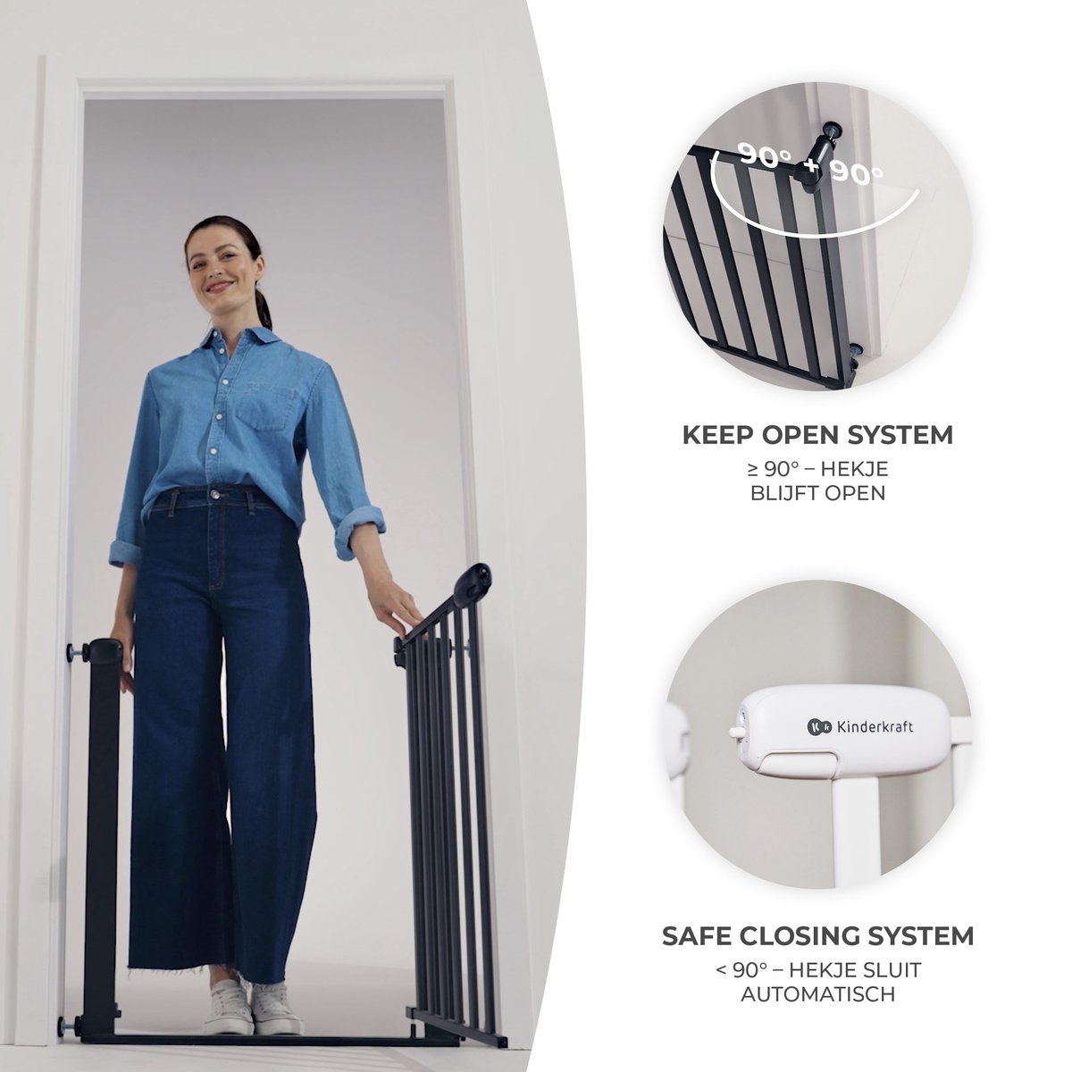 KINDERKRAFT - Beveiligingsbarrière LOCK&GO 75-103 cm grenen