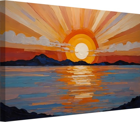 Coucher de soleil style Art Nouveau - Peintures sur toile Art Nouveau - Peinture sur toile soleil - Peinture rurale - Peinture sur toile salon - Oeuvre - 100 x 75 cm 18mm