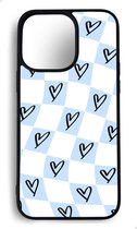 Ako Design Apple iPhone 14 Pro Max hoesje - Ruiten hartjes patroon - blauw - TPU Rubber telefoonhoesje - hard backcover