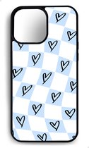 Ako Design Apple iPhone 13 Pro Max hoesje - Ruiten hartjes patroon - blauw - TPU Rubber telefoonhoesje - hard backcover
