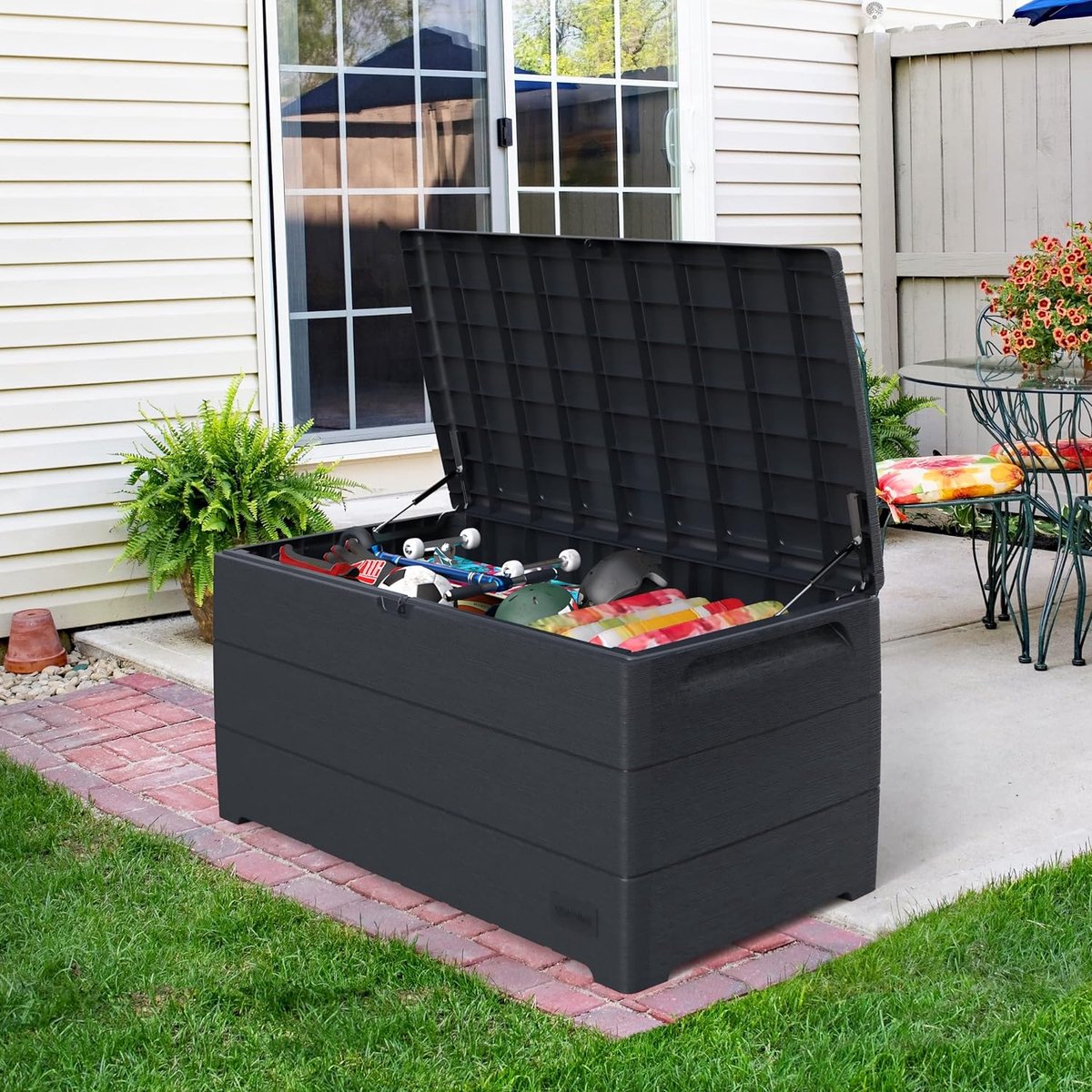 Bol.com Cedargrain Durabox 416 Liter/110 Gallon, Outdoor Plastic Deck Box en Tuinmeubelorganisator, Woodgrain Textuur, Afsluitba... aanbieding