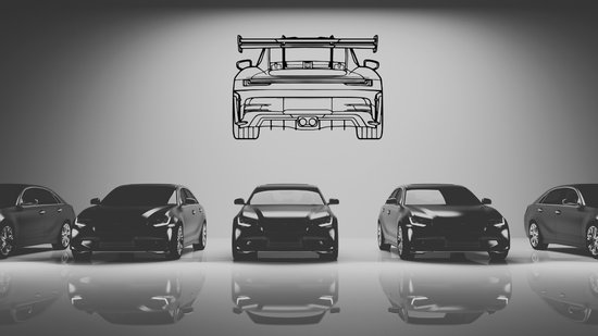 Porsche 911 GT3 RS modèle 992 Dos - Silhouette - Art métallique - Zwart - 120cm - Décoration voiture - Décoration murale - Man Cave - Cadeau pour homme - Système de suspension inclus