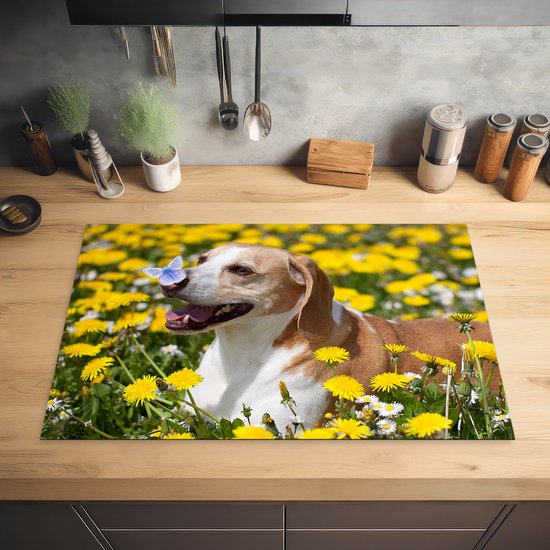 KitchenYeah® Inductie beschermer 81.6x52.7 cm - Vinder - Hond - Paardenbloem - Kookplaataccessoires - Afdekplaat voor kookplaat - Inductiebeschermer - Inductiemat - Inductieplaat mat