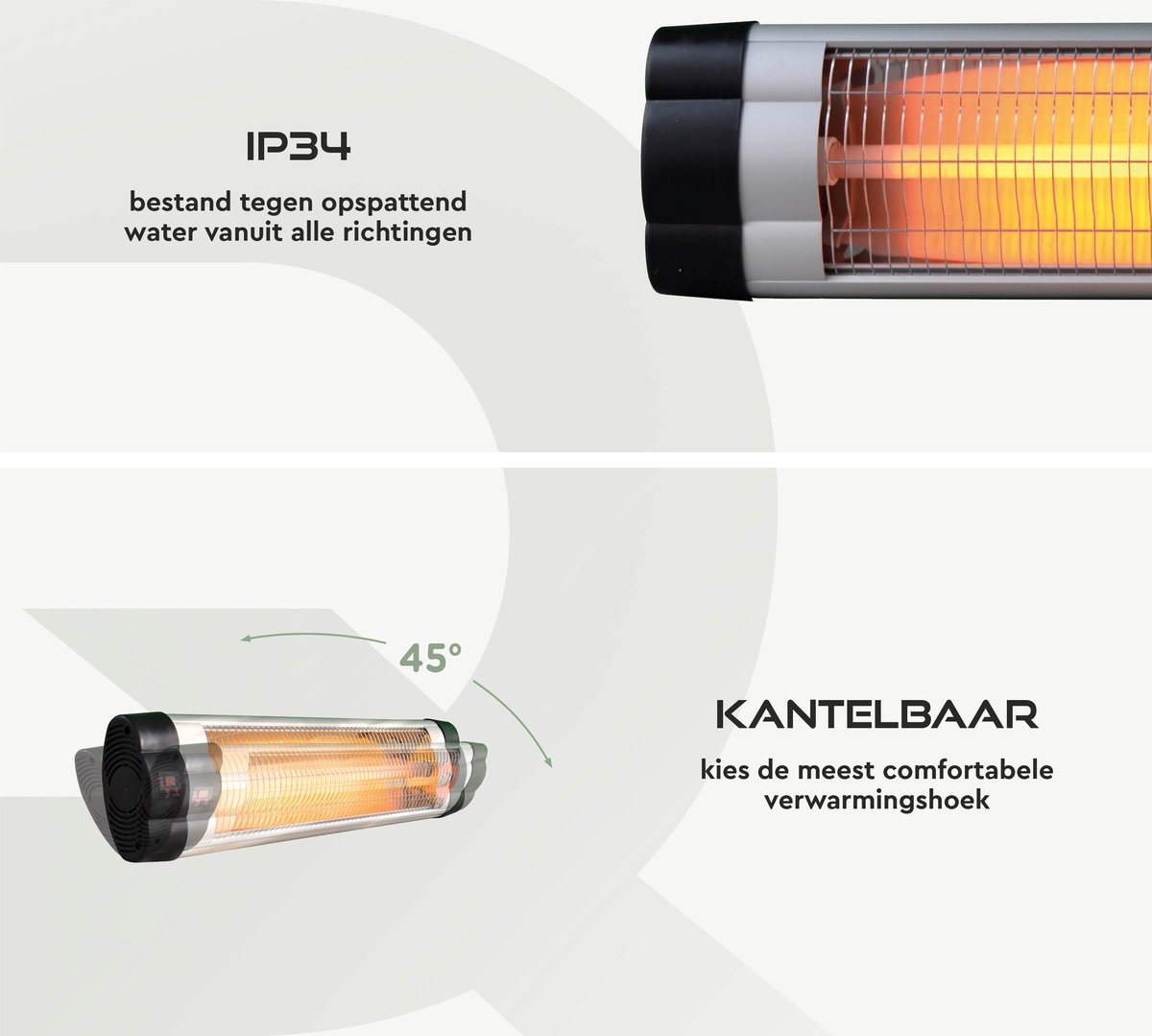 BRASQ Elektrische Terrasverwarmer Hangend PHW200 - Infrarood Heater 2500W - met Afstandsbediening en timer - 3 warmtestanden - Voor binnen en buiten - Spatwaterdicht - Zwart – foto 8