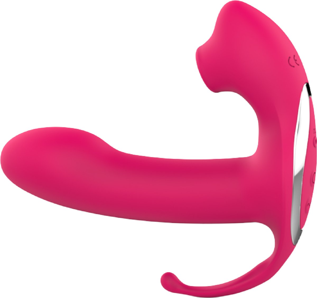 Goedkoopste Cupitoys® Luchtdruk vibrator met dildo en butt plug - 3 in 1 - 14,3cm - Roze - 24 standen standen - Vibrators voor vrouwen en mannen - Sex toys voor vrouwen en mannen
