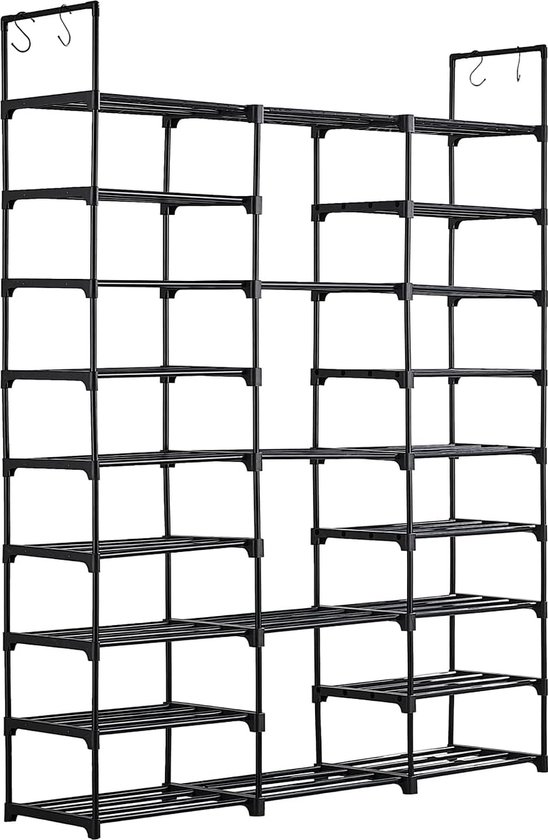 HEXCELEN Schoenenrek, Verticaal schoenenkast, 10-laags hoekschoenenrek, Smal schoenenkast, Vrijstaand, Verstelbaar, Voor Entree, Hal, Slaapkamer, 32,8 x 32,8 x 183 cm, Witte Eik en Wit