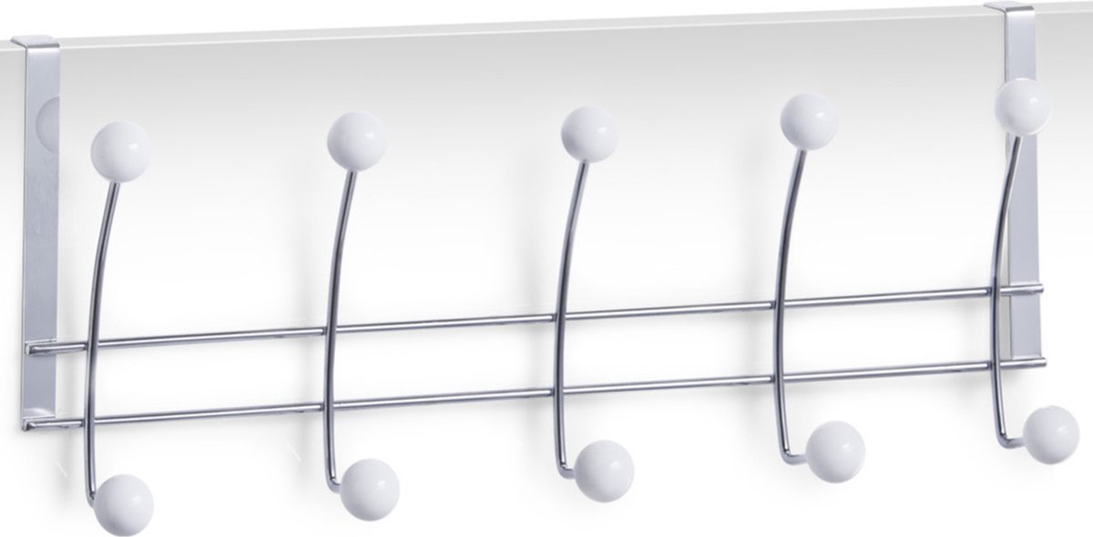 Zeller kapstok met 5 haken - zilver/wit - 48 cm - deurbevestiging