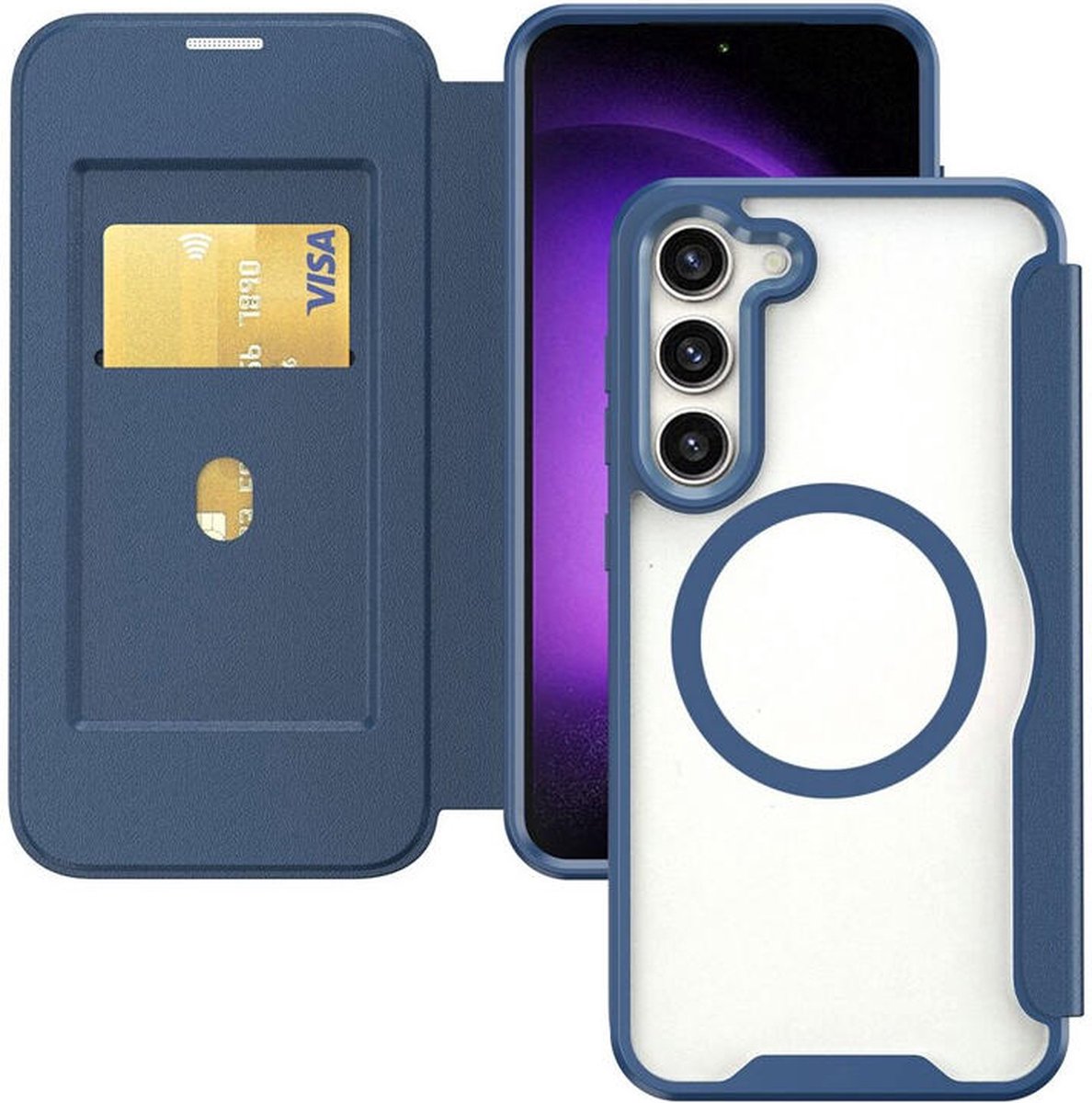 Portemonnee Hoesje Geschikt voor Samsung Galaxy S23 | Compatibel met MagSafe | Wallet Book Case met Magneet | Beschermhoes met Pasjeshouder | Blauw