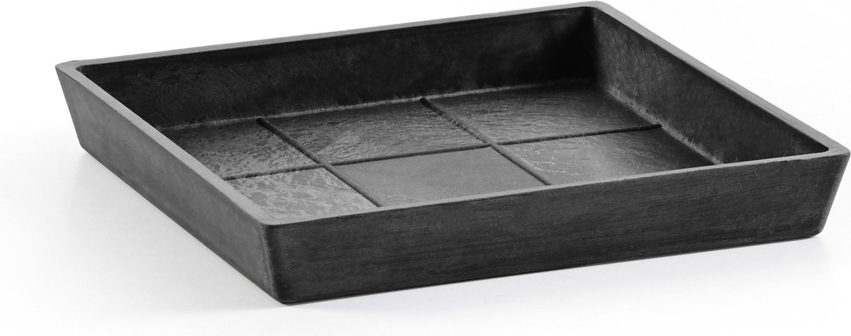 Ecopots Saucer Square - Dark Grey - 18 x H2,5 cm - Vierkante donkergrijze onderschotel met waterreservoir