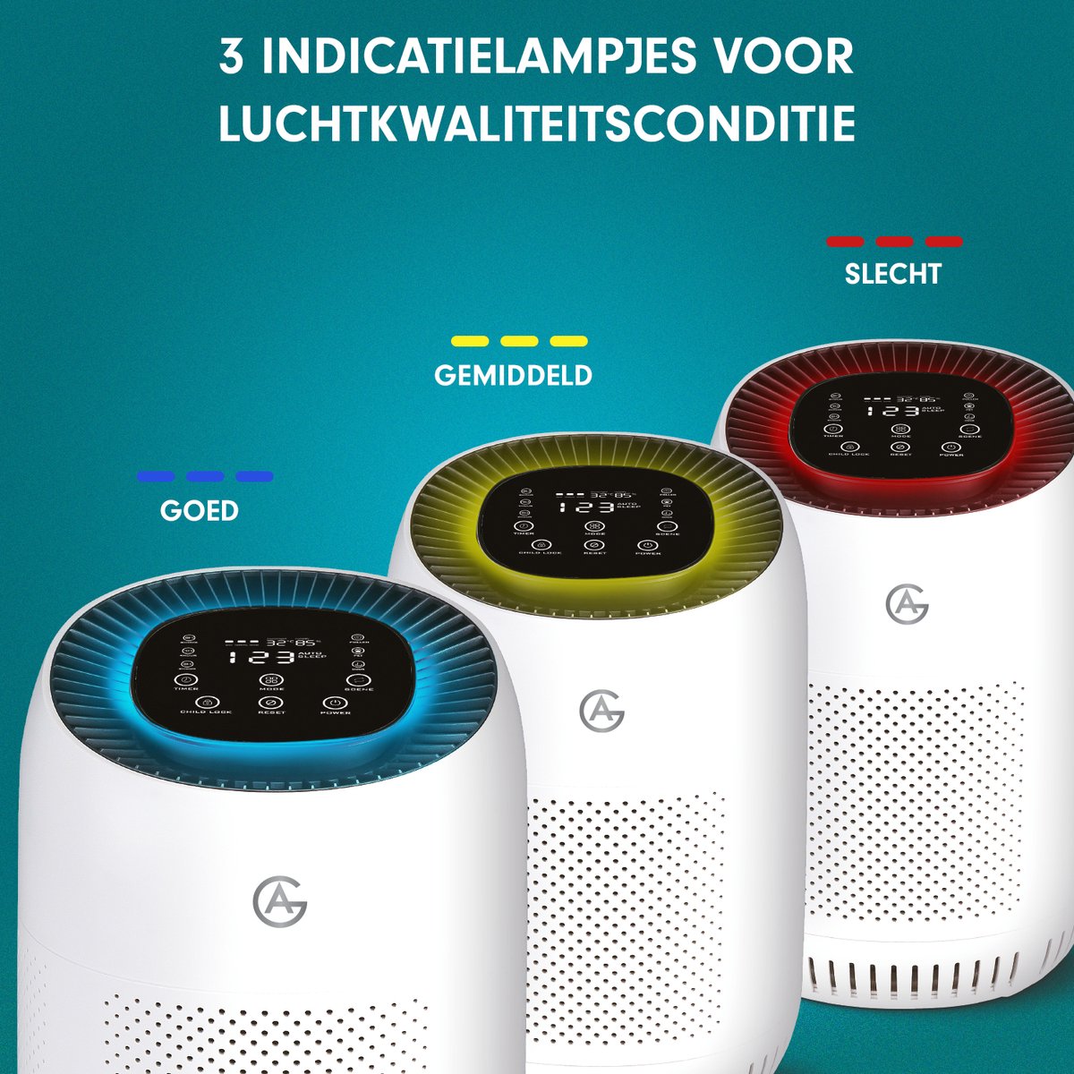 AG320 Luchtreiniger - Air Purifier -Luchtreinigers met Hepa Filter - Slaapkamer Air Cleaner - Slaapstand - Kinderslot - High Quality Filtersystem - Voor Schone Gezonde Lucht -Tegen Stof, Hooikoorts En Allergie - Verwijdert 99,97% -Display — afbeelding 4