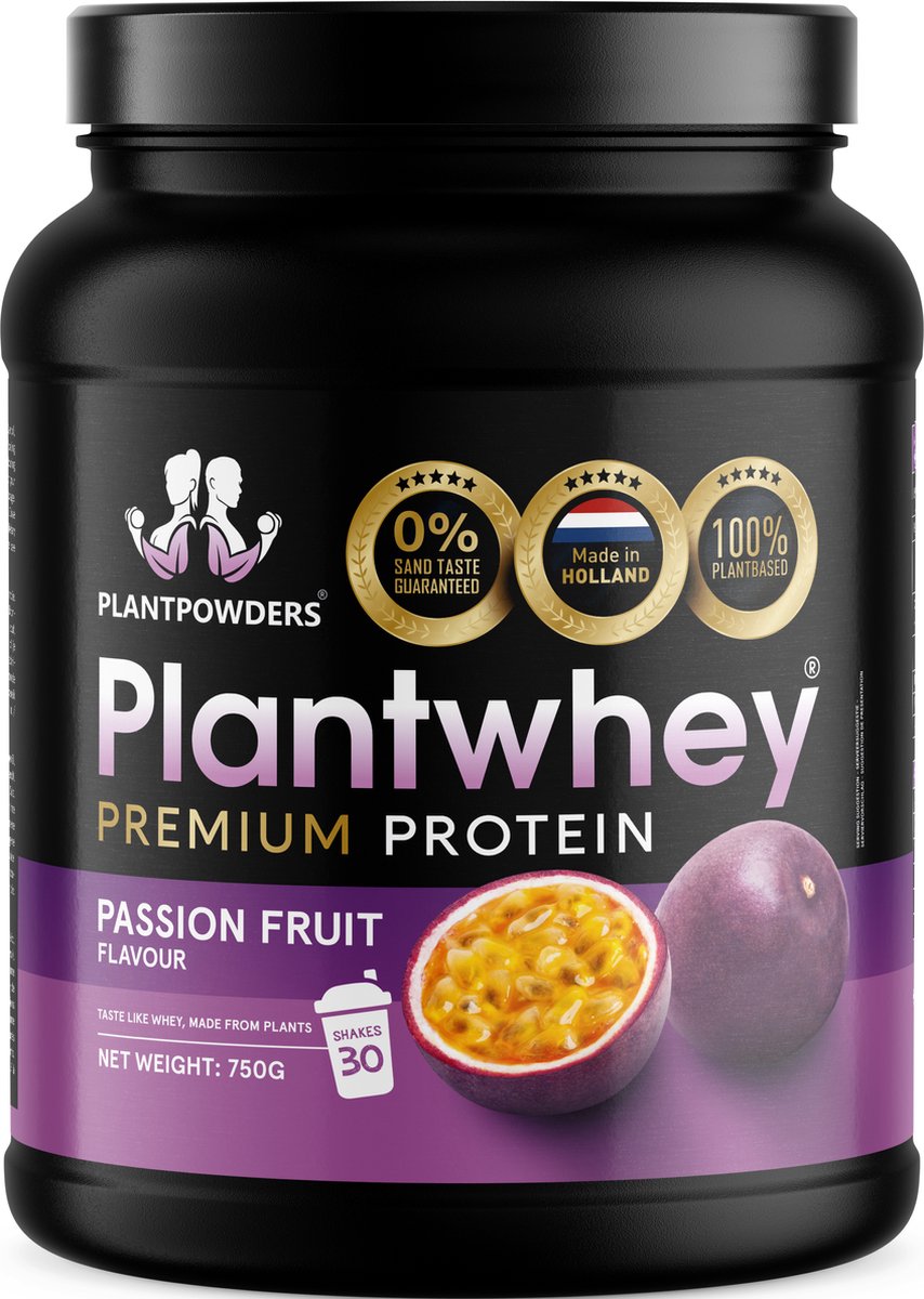 Goedkoopste Plantpowders - Plantwhey® - S'Werelds Eerste Plantaardige Eiwitshake Zonder Zandsmaak! - Lactosevrij - Proteïne Poeder - Eiwitpoeder - Vegan Proteïne Shake - Passievrucht - 750 gram (30 shakes
