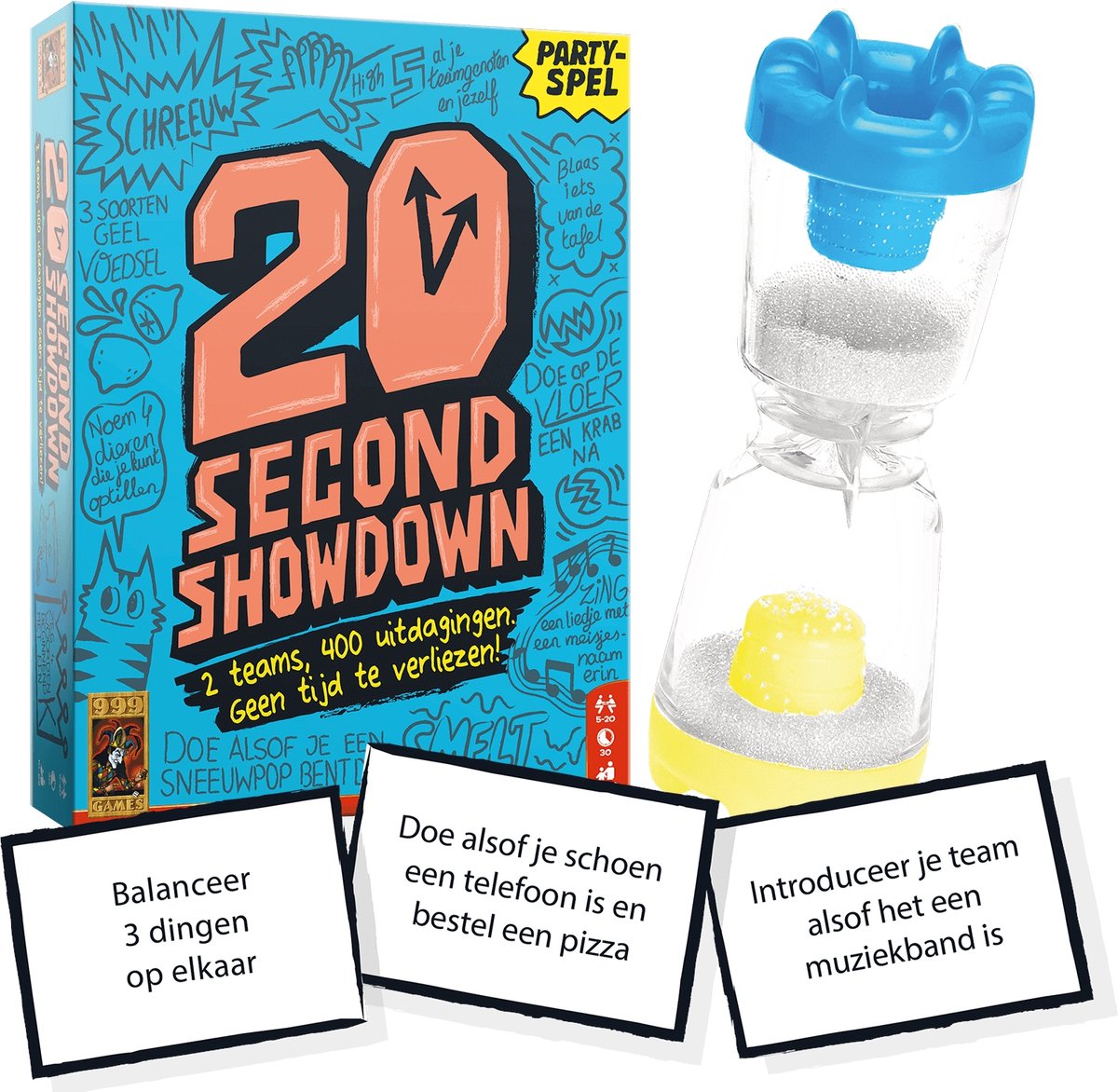 999 Games - 20 Second Showdown - Partyspel - 2 teams, 400 uitdagingen - Actiespel - Gezelschapsspel - Nederlandstalig - Klein cadeautje — afbeelding 6