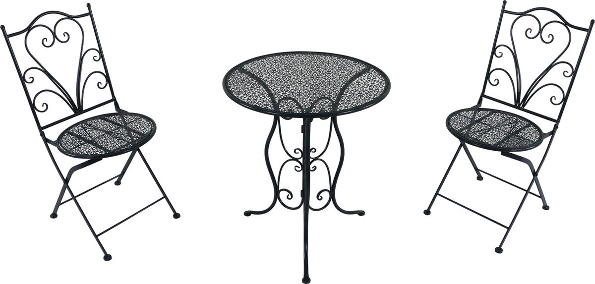 Bol.com AXI Eloise 3-delige metalen Bistroset Gestanst Antraciet – Gepoedercoat metalen frame – Balkonset 2 stoelen en tafel aanbieding