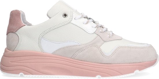 Manfield - Dames - Witte leren sneakers met roze zool - Maat 41