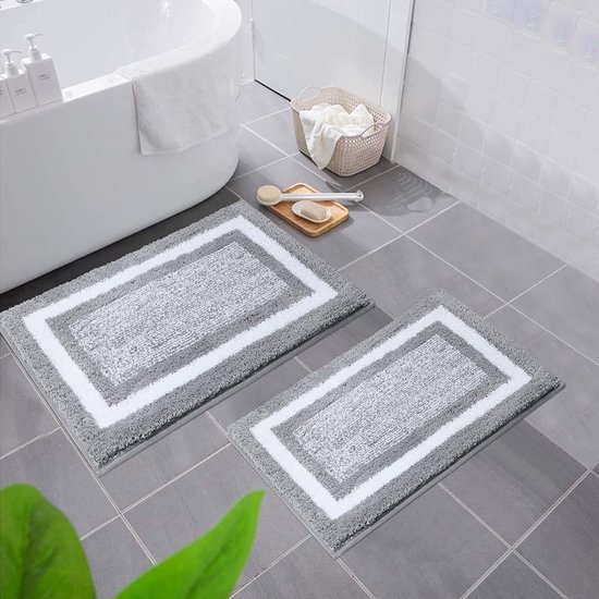 Homaxy Badmat, antislip, wasbaar, pluizig, voor badkamer, 50 x 80 cm 50 x 60 cm, 2 stuks, grijs Homaxy Badmat, antislip, wasbaar, pluizig, voor badkamer, 50 x 80 cm 50 x 60 cm, 2 stuks, grijs