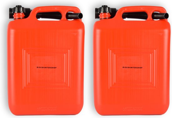 Set van 2 Robuuste Jerrycans 10 Liter elk met Schentuit - Rood Polyethyleen - Geschikt voor Benzine, Gasoline, Water en Meer!
