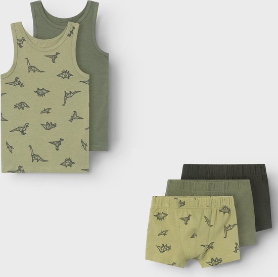 Name it - Ondergoed 2 singlets + 3 boxershorts - sage Dino - Maat 104